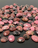 10 Pcs Natural Rhodonite Rose Cut Cabochons, Loose Gemstones, Rhodonite Rose Cuts, 10x7mm- 14x11mm