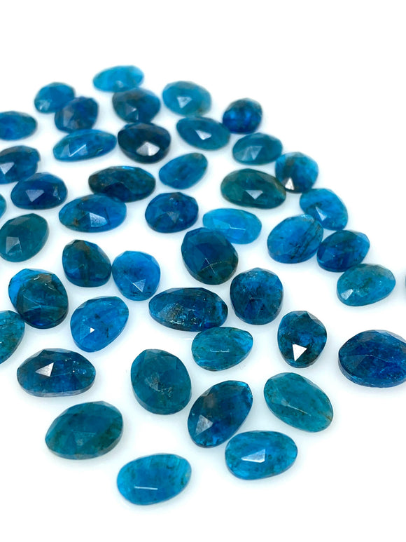 10 Pcs Natural Blue Neon Apatite Rose Cut Cabochons, Loose Gemstones, Neon Apatite Rose Cuts, 8x6mm - 11x8.5mm