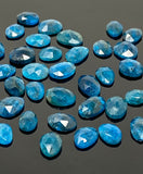 10 Pcs Natural Blue Neon Apatite Rose Cut Cabochons, Loose Gemstones, Neon Apatite Rose Cuts, 8x6mm - 10x8mm