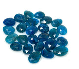 25 Pcs Natural Blue Neon Apatite Rose Cut Cabochons, Loose Gemstones, Neon Apatite Rose Cuts, Ring Stones, 10x8mm - 13x10mm