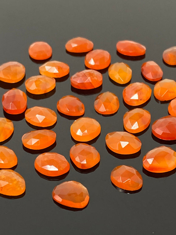 10 Pcs Natural Carnelian Rose Cut Cabochons, Loose Gemstones, Rhodonite Rose Cuts, 9x6.5mm - 11x9mm