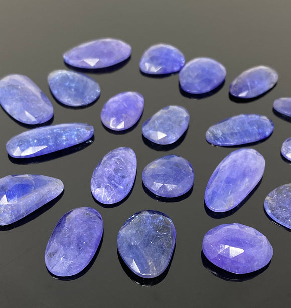 5 Pcs Rare Large Tanzanite Rose Cut Cabochons, Loose Gemstones, Natural Tanzanite Rose Cuts, 16x9.5mm - 25x17mm
