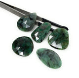 5 Pcs Rare Large Natural Emerald Rose Cut Cabochons, Loose Gemstones, Ring or Pendant Stones, 31x18mm - 37x27mm