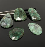 5 Pcs Rare Large Natural Emerald Rose Cut Cabochons, Loose Gemstones, Ring or Pendant Stones, 31x18mm - 37x27mm