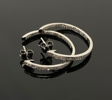 25mm Diamond Hoop Earrings, Black Rhuthenium over Sterling Silver Pave Diamond Earrings, Silver Hoop Earrings