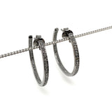 25mm Diamond Hoop Earrings, Black Rhuthenium over Sterling Silver Pave Diamond Earrings, Silver Hoop Earrings