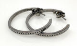 25mm Diamond Hoop Earrings, Black Rhuthenium over Sterling Silver Pave Diamond Earrings, Silver Hoop Earrings