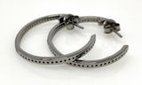 25mm Diamond Hoop Earrings, Black Rhuthenium over Sterling Silver Pave Diamond Earrings, Silver Hoop Earrings