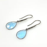 Genuine Blue Topaz Pave Diamond Earrings, Black Rhuthenium over Sterling Silver Gemstone Earrings, Vintage Jewelry