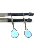 Genuine Blue Topaz Pave Diamond Earrings, Black Rhuthenium over Sterling Silver Gemstone Earrings, Vintage Jewelry