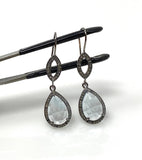 Genuine Sky Blue Topaz Pave Diamond Earrings, Black Rhuthenium over Sterling Silver Gemstone Earrings, Vintage Jewelry, 1.85” x 0.55”