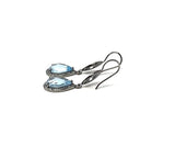 Genuine Sky Blue Topaz Pave Diamond Earrings, Black Rhuthenium over Sterling Silver Gemstone Earrings, Vintage Jewelry, 1.85” x 0.55”