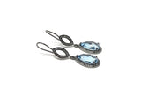 Genuine Sky Blue Topaz Pave Diamond Earrings, Black Rhuthenium over Sterling Silver Gemstone Earrings, Vintage Jewelry, 1.85” x 0.55”