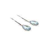 Genuine Sky Blue Topaz Pave Diamond Earrings, Sterling Silver Gemstone Earrings, Vintage Jewelry, 1.85” x 0.55”