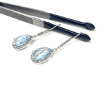 Genuine Sky Blue Topaz Pave Diamond Earrings, Sterling Silver Gemstone Earrings, Vintage Jewelry, 1.85” x 0.55”