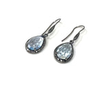 Genuine Sky Blue Topaz Pave Diamond Earrings, Black Rhuthenium over Sterling Silver Gemstone Earrings, Vintage Jewelry, 1.75” x 0.55”