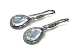 Genuine Sky Blue Topaz Pave Diamond Earrings, Black Rhuthenium over Sterling Silver Gemstone Earrings, Vintage Jewelry, 1.75” x 0.55”