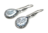 Genuine Sky Blue Topaz Pave Diamond Earrings, Black Rhuthenium over Sterling Silver Gemstone Earrings, Vintage Jewelry, 1.75” x 0.55”