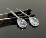 Genuine Sky Blue Topaz Pave Diamond Earrings, Black Rhuthenium over Sterling Silver Gemstone Earrings, Vintage Jewelry, 1.75” x 0.55”