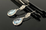 Sky Blue Topaz Diamond Earrings, Genuine Pave Diamond Dangle Earrings, December Birthstone Gift, Throat Chakra Healing Crystal Jewelry