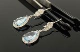 Genuine Sky Blue Topaz Pave Diamond Earrings, Sterling Silver Gemstone Earrings, Vintage Jewelry, 1.70” x 0.55”