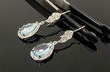Sky Blue Topaz Diamond Earrings, Genuine Pave Diamond Dangle Earrings, December Birthstone Gift, Throat Chakra Healing Crystal Jewelry
