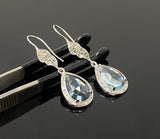 Sky Blue Topaz Diamond Earrings, Genuine Pave Diamond Dangle Earrings, December Birthstone Gift, Throat Chakra Healing Crystal Jewelry