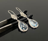 Sky Blue Topaz Diamond Earrings, Genuine Pave Diamond Dangle Earrings, December Birthstone Gift, Throat Chakra Healing Crystal Jewelry