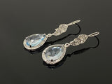 Sky Blue Topaz Diamond Earrings, Genuine Pave Diamond Dangle Earrings, December Birthstone Gift, Throat Chakra Healing Crystal Jewelry