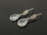Sky Blue Topaz Diamond Earrings, Genuine Pave Diamond Dangle Earrings, December Birthstone Gift, Throat Chakra Healing Crystal Jewelry