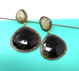 Fancy Sapphire Pave Diamond Earrings, White Sapphire and Smoky Sapphire Earrings , Antique Silver Gemstone Earrings, Gifts for Her