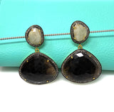 Fancy Sapphire Pave Diamond Earrings, White Sapphire and Smoky Sapphire Earrings , Antique Silver Gemstone Earrings, Gifts for Her