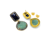 Genuine Emerald and Blue Sapphire Pave Diamond Earrings, Sapphire Earrings, Emerald Earrings, Rare Antique Silver Gemstone Earrings