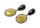 Rare Yellow Sapphire Pave Diamond Earrings, Yellow Sapphire and Smoky Fancy Sapphire Earrings, Genuine Gemstone Earrings