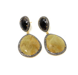 Rare Yellow Sapphire Pave Diamond Earrings, Yellow Sapphire and Smoky Fancy Sapphire Earrings, Genuine Gemstone Earrings