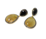 Rare Yellow Sapphire Pave Diamond Earrings, Yellow Sapphire and Smoky Fancy Sapphire Earrings, Genuine Gemstone Earrings