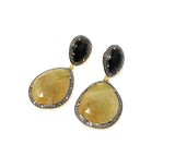 Rare Yellow Sapphire Pave Diamond Earrings, Yellow Sapphire and Smoky Fancy Sapphire Earrings, Genuine Gemstone Earrings