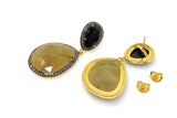 Rare Yellow Sapphire Pave Diamond Earrings, Yellow Sapphire and Smoky Fancy Sapphire Earrings, Genuine Gemstone Earrings