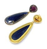Blue and Dark Pink Sapphire Pave Diamond Earrings, Sapphire Gemstone Earrings