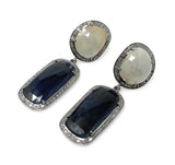 Genuine Sapphire Pave Diamond Earrings : Blue & White, Silver Fancy Sapphire Gemstone Earrings, Spiritual Healing Crystal Chakra Jewelry
