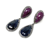 Pave Diamond Ruby and Blue Sapphire Earrings, Natural Sapphire Gemstone Earrings, Ruby Earrings