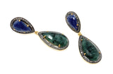 Genuine Emerald and Blue Sapphire Pave Diamond Earrings, Sapphire Earrings, Emerald Earrings, Gifts for Her