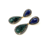 Genuine Emerald and Blue Sapphire Pave Diamond Earrings, Sapphire Earrings, Emerald Earrings, Gifts for Her