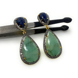 Genuine Emerald and Blue Sapphire Pave Diamond Earrings, Sapphire Earrings, Emerald Earrings, Gifts for Her
