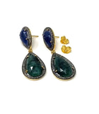 Genuine Emerald and Blue Sapphire Pave Diamond Earrings, Sapphire Earrings, Emerald Earrings, Gifts for Her