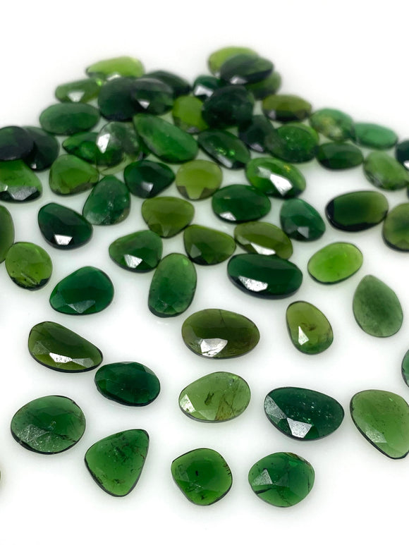 5Pcs / 10Pcs Natural Chrome Tourmaline Rose Cut Cabochons, Loose Gemstones, Ring Stones, 7x5mm - 11x7mm