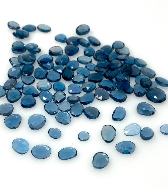 5Pcs/10Pcs London Blue Topaz Rose Cut, Loose Gemstones, London Blue Topaz Rose Cut Slices, Polki Ring Stones, 4.5 x4.5mm - 8x7mm