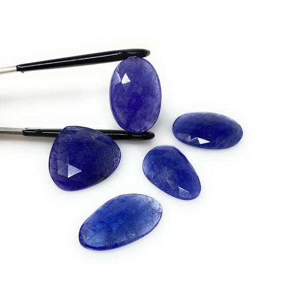 5Pcs of 90 Cts Rare Large Tanzanite Rose Cut Cabochons, Loose Gemstones, Natural Tanzanite Rose Cuts, 23x15mm - 25x24mm