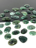 5 Pcs Large Natural Emerald Rose Cut Cabochons, Loose Gemstones, Ring Stones, 18x12mm - 26x21mm