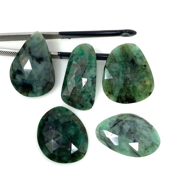 5 Pcs Rare Large Natural Emerald Rose Cut Cabochons, Loose Gemstones, Ring or Pendant Stones, 31x18mm - 37x27mm